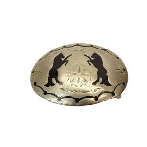 Vintage Hand Made Oval Horse Inlay Western Belt Buckle